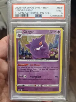 Pokemon Gengar Champion's Path Special Pin Coll. Holo Promo SWSH052 PSA 9 - Image 1