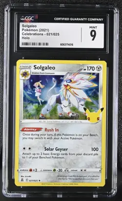 Pokemon Card SOLGALEO Holo Rare #021 Sword & Shield Celebrations CGC 9 MINT - Image 1
