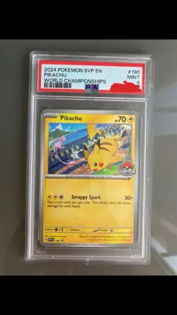 PSA 9 MINT Pikachu SV BLACK STAR PROMOS #190 WORLD CHAMPIONSHIPS Pokemon Card - Image 1