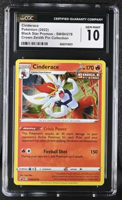 Pokemon Card CINDERACE #SWSH278 Crown Zenith Black Star Promo CGC 10 GEM MINT - Image 1