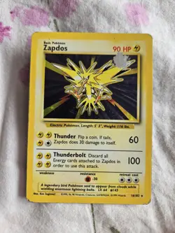Zapdos 16/102 Holo Base Set Pokemon Card WOTC ~ HEAVY PLAY - Image 1