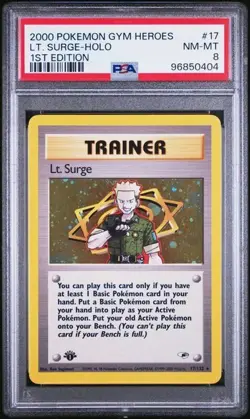 2000 Pokemon Gym Heroes 17 LT. Surge Holo 1st Edition PSA 8 Nm Mt - Image 1