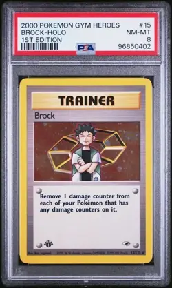 2000 Pokemon Gym Heroes 15 Brock Holo 1st Edition PSA 8 Nm Mt - Image 1