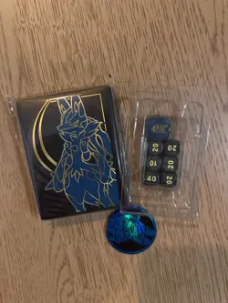 Pokemon Lucario Sleeves, Coin, and Dice from Mega Evolutions ETB - Image 1