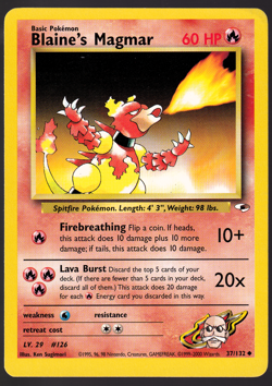 Blaine's Magmar 37/132 Gym Heroes Pokemon Card TCG 2000 LP - Image 1