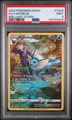 Vaporeon TG02/TG30 Swsh09 Trainer Gallery Holo PSA 9 Brilliant Stars Pokemon - Image 1