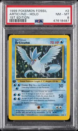 1999 POKEMON FOSSIL 1ST ED #2 ARTICUNO-HOLO PSA 8 - Image 1