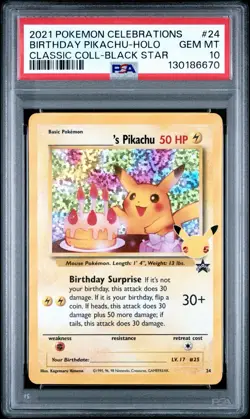 2021 Pokemon Celebrations Classic Collection #24 Birthday Pikachu - Holo PSA 10 - Image 1