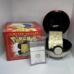 1999 Pokemon Burger King 23K Gold-Plated Charizard Card #06 w/Poke Ball and Box! - Image 1