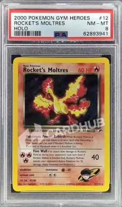 CARTA POKEMON ROCKET'S MOLTRES GYM CHALLENGE 12/132 PSA 8 GRADATA TCG CARD - Image 1