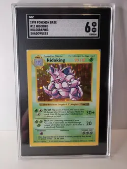 Pokemon Card SGC 6 Nidoking Base Set Shadowless 1999 Holo 11/102 - Image 1