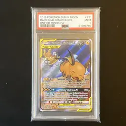 Pokemon Raichu & Alolan Raichu GX 221/236 Alternate Full Art Unified Minds PSA 9 - Image 1