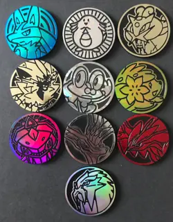 10 X Pokemon Coins Coin Tokens Shiny Lucario Chansey Shaymin Entei Raikou Yvelta - Image 1