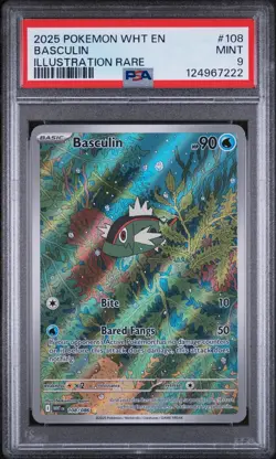 2025 POKEMON WHT EN-WHITE FLARE ILLUSTRATION RARE #108 BASCULIN PSA 9 - Image 1