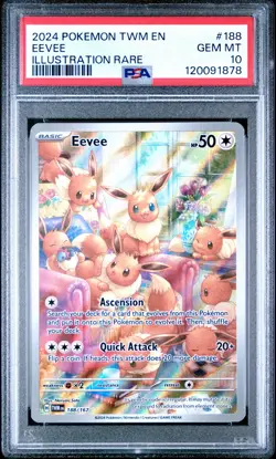 2024 POKEMON TWM EN-TWILIGHT MASQUERADE ILLUSTRATION RARE #188 EEVEE PSA 10 - Image 1