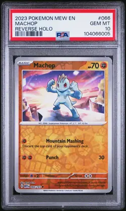 2023 POKEMON 151 MEW EN #066 MACHOP REVERSE HOLO PSA 10 POP 12 #66 - Image 1