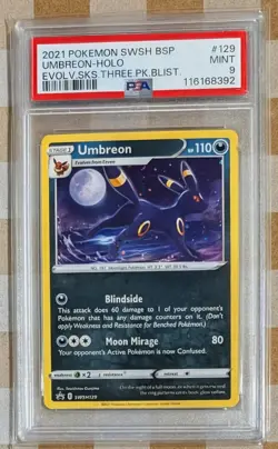 POKEMON 2021 Promo Evolving Skies 3 Pack Blister UMBREON Holo 7 SWSH129 PSA 9 - Image 1