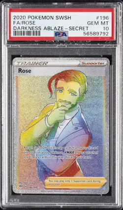 2020 POKEMON SWORD & SHIELD DARKNESS ABLAZE SECRET #196 FULL ART/ROSE PSA 10 - Image 1