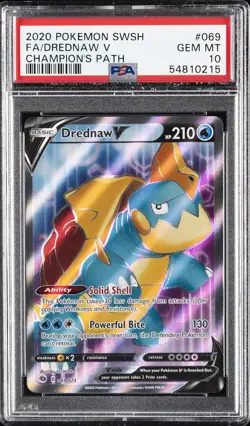 2020 POKEMON SWORD & SHIELD CHAMP'S PATH #069 FULL ART/DREDNAW V PSA 10 - Image 1