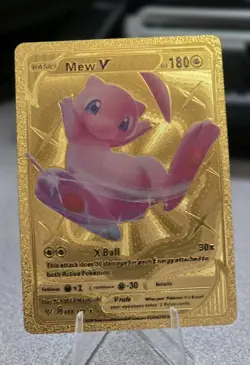 Pokemon Mew V 180hp Gold Foil Fan Art Collector Card TCG - Image 1