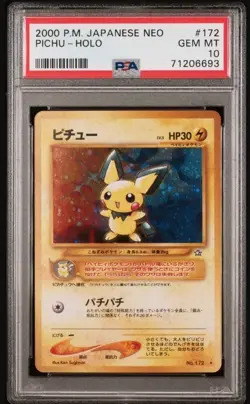 2000 Pokemon Japanese TCG Neo Pichu Holo #172 Gem Mint PSA 10 - Image 1