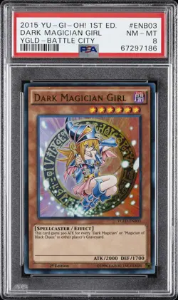 2015 YU-GI-OH! YUGI'S LEGEND DECK: BATTLE CITY 1ST ED DARK MAGICIAN GIRL PSA 8 - Image 1