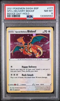 2021 POKEMON SWSH BLACK STAR PROMO #177 SPECIAL DELIVERY BIDOOF-HOLO PSA 8 - Image 1