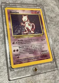 Mewtwo Mint Base Set Holo Rare 10/130 Pokemon Card Vintage TCG protective case - Image 1