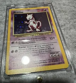 Mewtwo Mint Base Set Holo Rare 10/130 Pokemon Card Vintage TCG protective case - Image 2