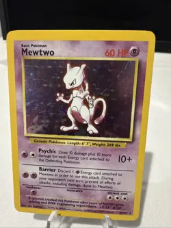Pokemon Mewtwo TCG Base Set Holo Card 10/102 Unlimited Rare, LP/NM Condition - Image 1