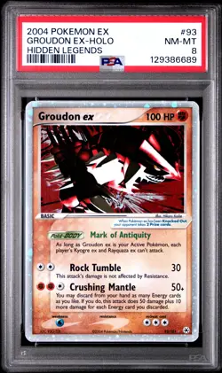 2004 Pokemon Ex Hidden Legends #93 Groudon Ex Holo Hidden Legends PSA 8 NM-MT - Image 1