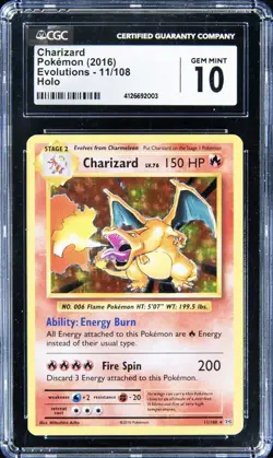 CGC 10 CHARIZARD HOLO 11/108 XY EVOLUTIONS 2016 POKEMON GEM MINT - Image 1