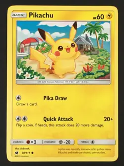 Pokemon TCG Pikachu 30/111 SM Crimson Invasion Regular Common NM - Image 1