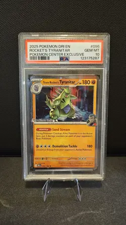 PSA 10 2025 POKEMIN DESTINED RIVALS POKEMON CENTER #96 TEAM ROCKET TYRANITAR - Image 1