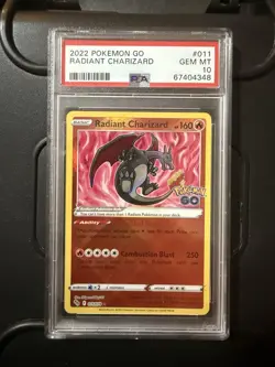Pokemon TCG Radiant Charizard Holo Card PSA 10, Pokemon Go, 011/078 - Image 1