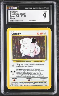 CGC 9 MINT Clefairy 1999 Base Set 5/102 Holo Pokemon Card - Image 1