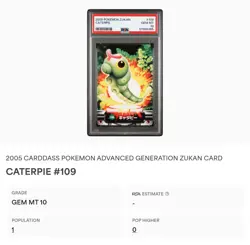 PSA 10 GEM MINT Caterpie #109 Carddass Zukan Advanced Gen. Bandai Pokemon POP 1 - Image 2