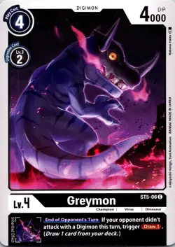 Greymon ST5-06 Black Common Champion (Lv4) Digimon Card CCG - Image 1