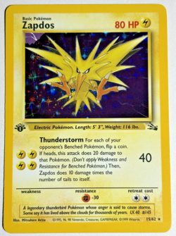 Pokemon TCG Zapdos 1st Edition Rare Holo Card #15/62 Fossil - Image 1