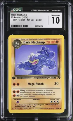 CGC 10 GEM MINT Dark Machamp Team Rocket 1st Edition 27/82 Pokemon Card - Image 1