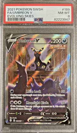 2021 POKEMON SWORD & SHIELD EVOLVING SKIES #189 FULL ART/UMBREON V PSA 8 - Image 1