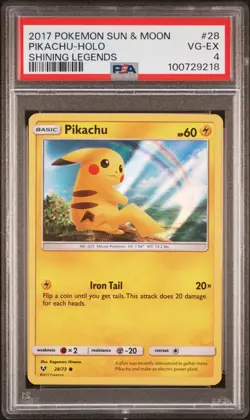 2017 POKEMON SUN & MOON SHINING LEGENDS #28 PIKACHU-HOLO PSA 4 - Image 1