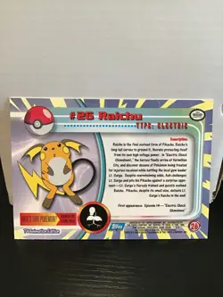 1999 Topps Pokemon Raichu #26 Holo Blue Label TV Animation Edition - Image 2