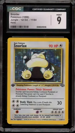 Pokemon Snorlax Jungle 1st Edition Holo Rare #11 CGC 9 Mint - Image 1