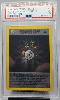 2000 Pokemon first edition Holo Rainbow Energy SWIRL Team Rocket 17/82 PSA 5 - Image 1