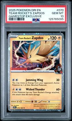 2025 POKEMON DRI EN-DESTINED RIVALS #070 TEAM ROCKET'S ZAPDOS PSA 10 - Image 1