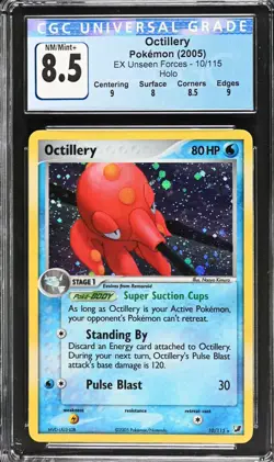 Octillery CGC 8.5 EX Unseen Forces 10/115 Pokemon Card 2005 Holo - Image 1