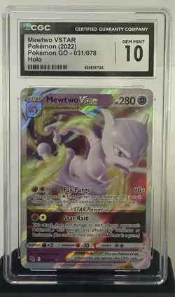 Pokemon Go Mewtwo VSTAR Holo Card #031/078 2022 CGC Gem Mint 10 - Image 1