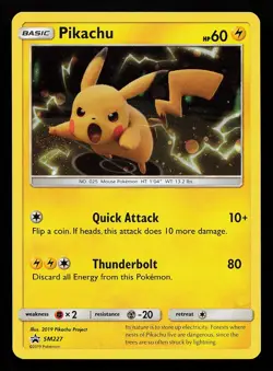 Pikachu SM227 Cosmos Holo HD SWIRL Black Star Promo Pokemon Card - Image 1