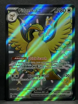 Pokemon TCG Pidgeot EX 221/091 Holo Shiny Ultra Paldean Fates LP - Image 1